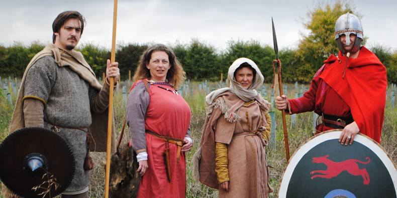 Members of Wulfheodenas, a living history society devoted to the meadhall culture of the Early Anglo-Saxons and contemporary Northern European cultures